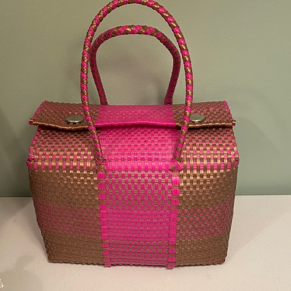 Stylish Pink and Brown Handwoven Handbag - Picture 12 of 12